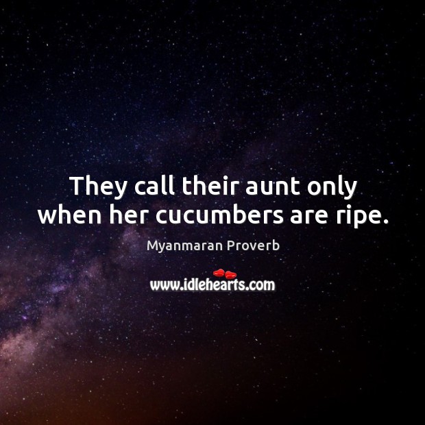 They call their aunt only when her cucumbers are ripe. Myanmaran Proverbs Image