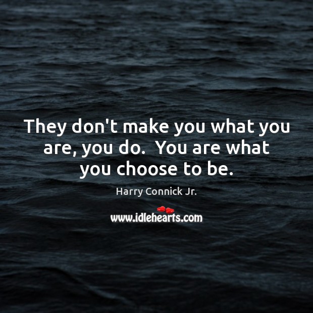 They don’t make you what you are, you do.  You are what you choose to be. Harry Connick Jr. Picture Quote