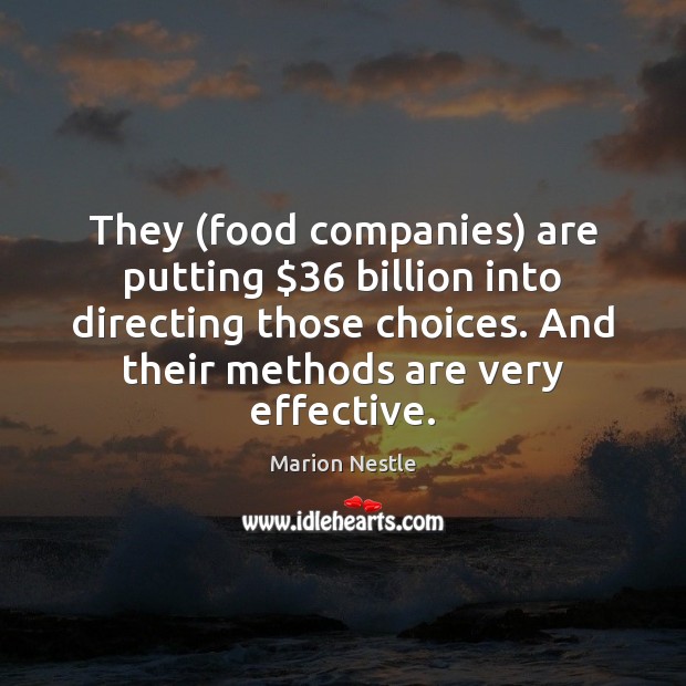 They (food companies) are putting $36 billion into directing those choices. And their Marion Nestle Picture Quote