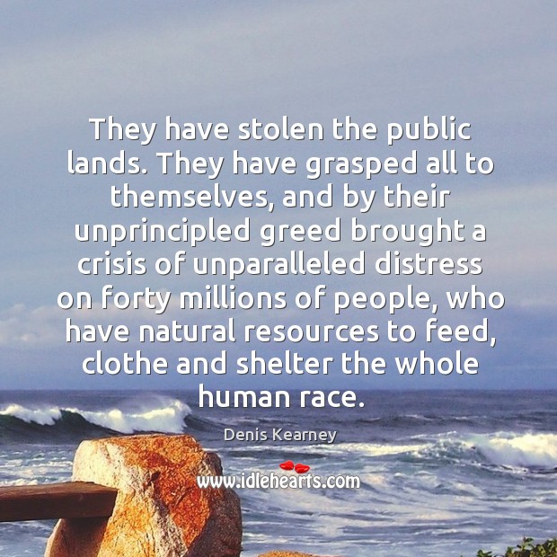 They have stolen the public lands. They have grasped all to themselves Denis Kearney Picture Quote