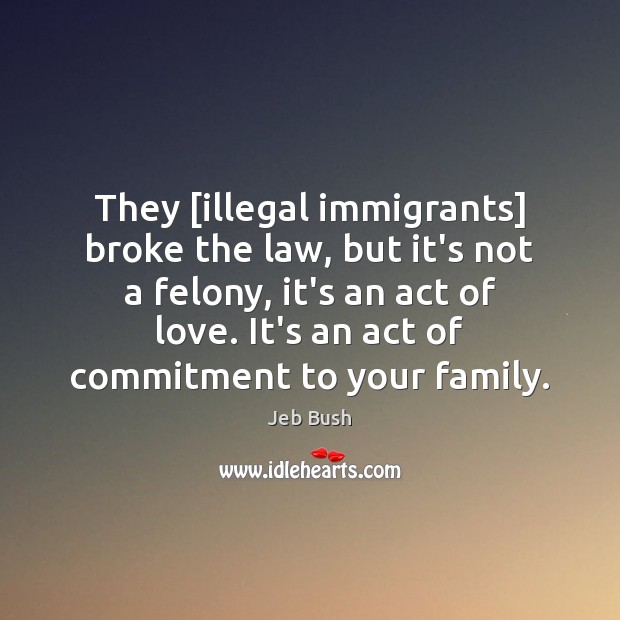 They [illegal immigrants] broke the law, but it’s not a felony, it’s Jeb Bush Picture Quote