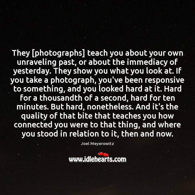 They [photographs] teach you about your own unraveling past, or about the Joel Meyerowitz Picture Quote