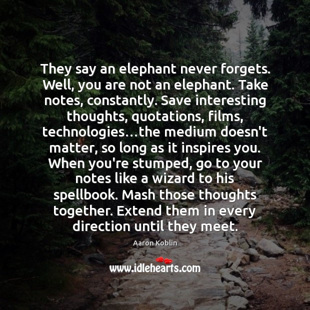 They say an elephant never forgets. Well, you are not an elephant. Aaron Koblin Picture Quote
