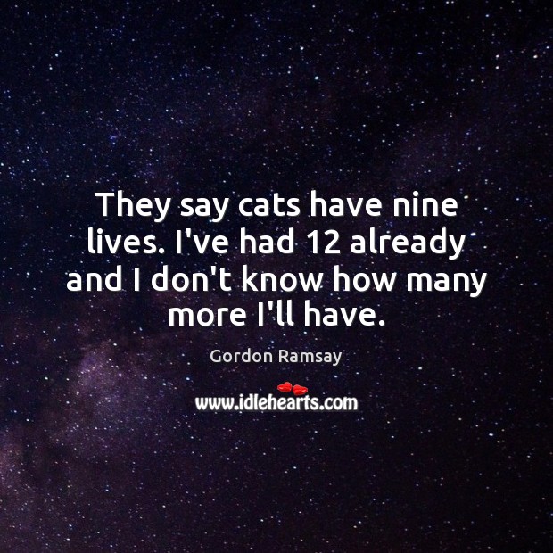 They say cats have nine lives. I’ve had 12 already and I don’t Gordon Ramsay Picture Quote