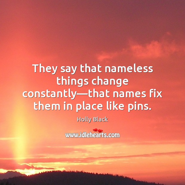 They say that nameless things change constantly—that names fix them in place like pins. Holly Black Picture Quote