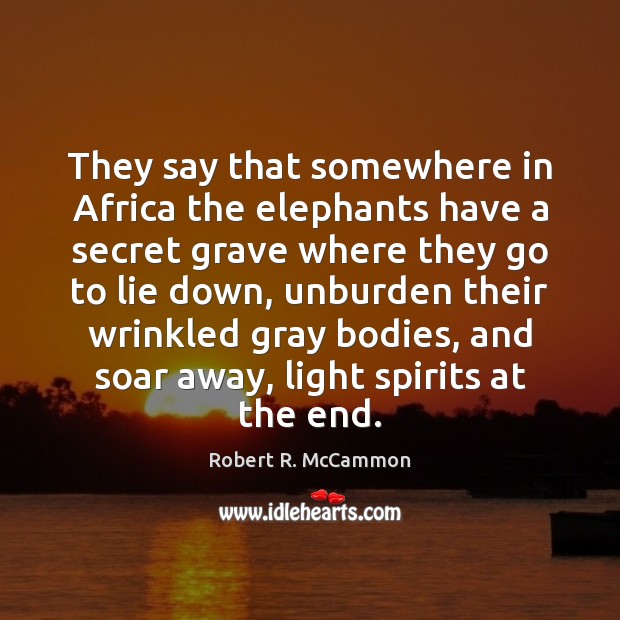 They say that somewhere in Africa the elephants have a secret grave Robert R. McCammon Picture Quote
