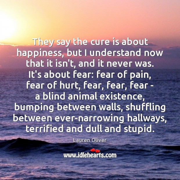 They say the cure is about happiness, but I understand now that Lauren Oliver Picture Quote