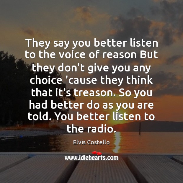 They say you better listen to the voice of reason But they Elvis Costello Picture Quote