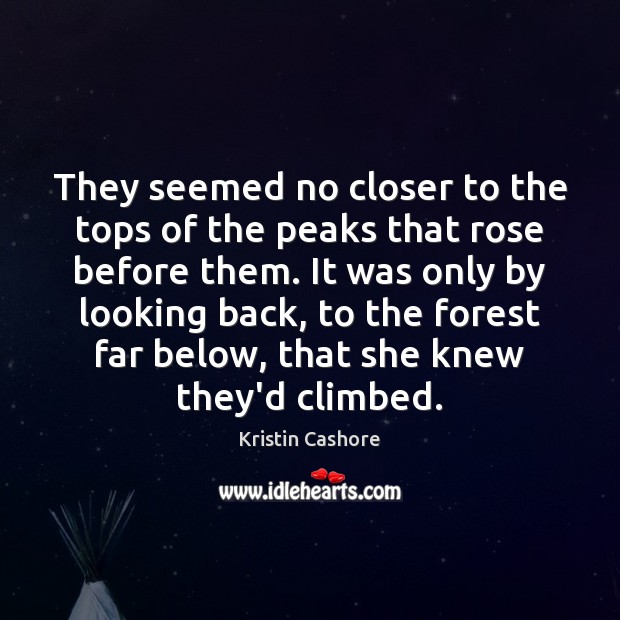 They seemed no closer to the tops of the peaks that rose Image