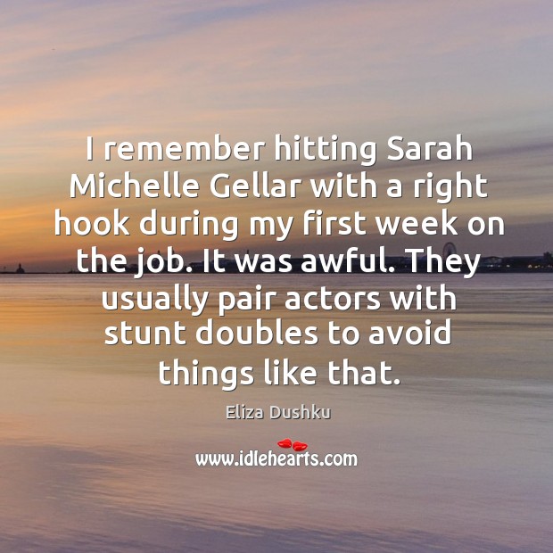 They usually pair actors with stunt doubles to avoid things like that. Eliza Dushku Picture Quote