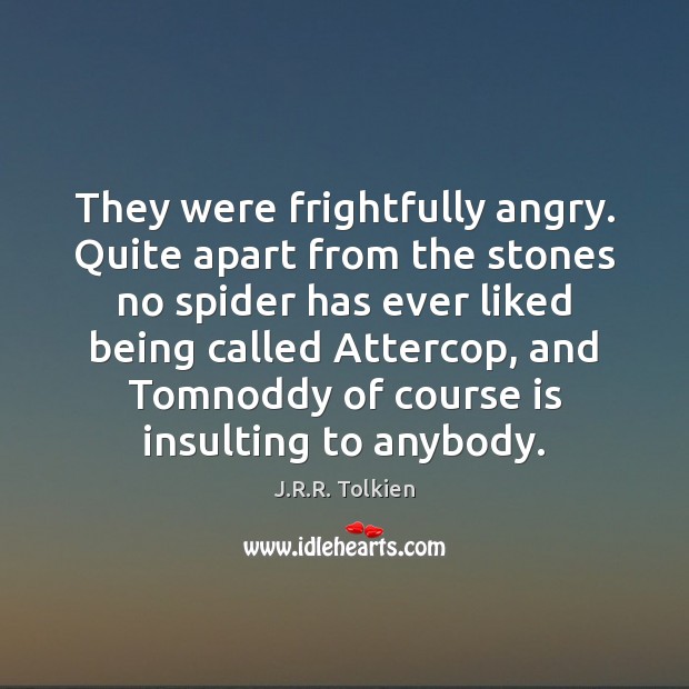 They were frightfully angry. Quite apart from the stones no spider has J.R.R. Tolkien Picture Quote