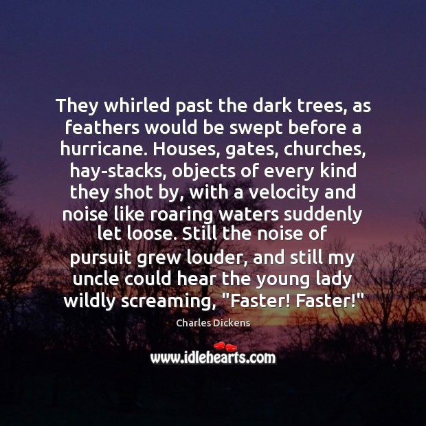 They whirled past the dark trees, as feathers would be swept before Charles Dickens Picture Quote