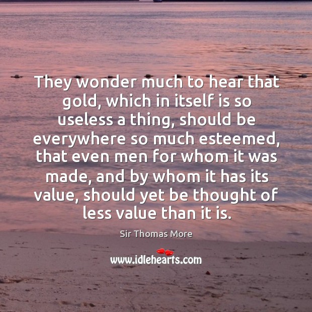 They wonder much to hear that gold, which in itself is so useless a thing Sir Thomas More Picture Quote