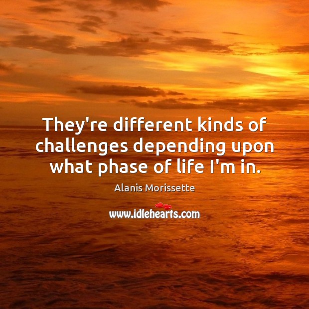 They’re different kinds of challenges depending upon what phase of life I’m in. Alanis Morissette Picture Quote