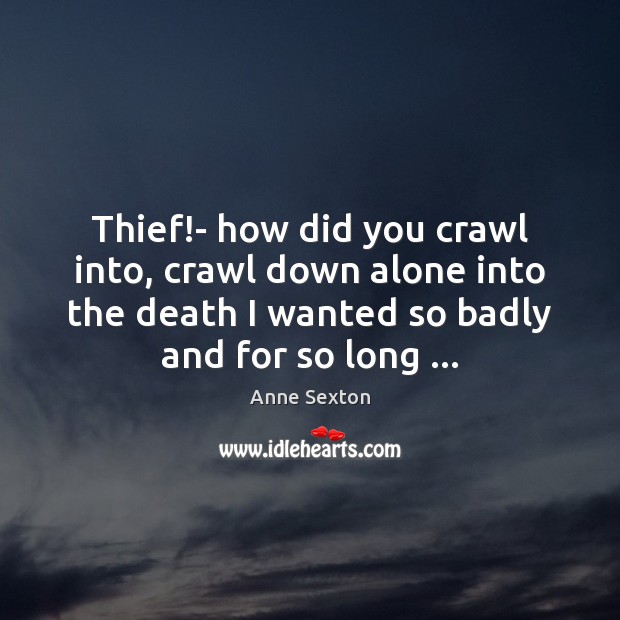 Thief!- how did you crawl into, crawl down alone into the Anne Sexton Picture Quote