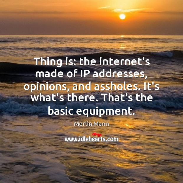 Thing is: the internet’s made of IP addresses, opinions, and assholes. It’s Merlin Mann Picture Quote