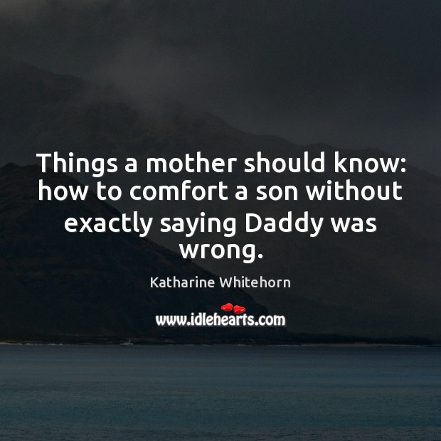 Things a mother should know: how to comfort a son without exactly saying Daddy was wrong. Katharine Whitehorn Picture Quote