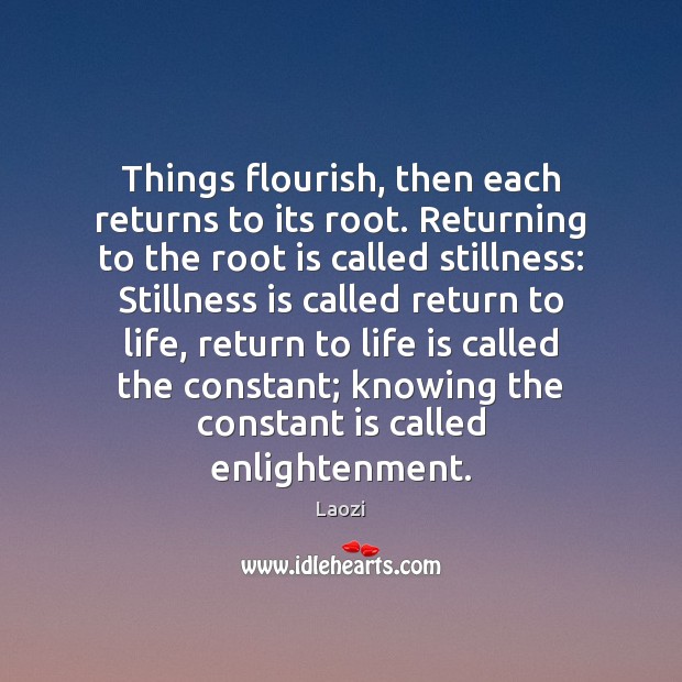 Things flourish, then each returns to its root. Returning to the root Life Quotes Image