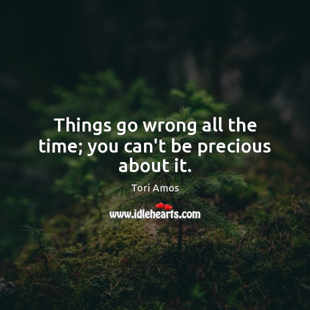 Things go wrong all the time; you can’t be precious about it. Tori Amos Picture Quote