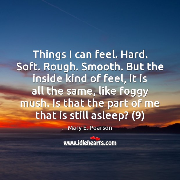 Things I can feel. Hard. Soft. Rough. Smooth. But the inside kind Mary E. Pearson Picture Quote