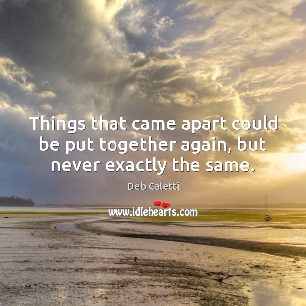Things that came apart could be put together again, but never exactly the same. Deb Caletti Picture Quote