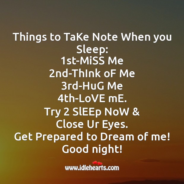Things to take note when you sleep Good Night Quotes Image