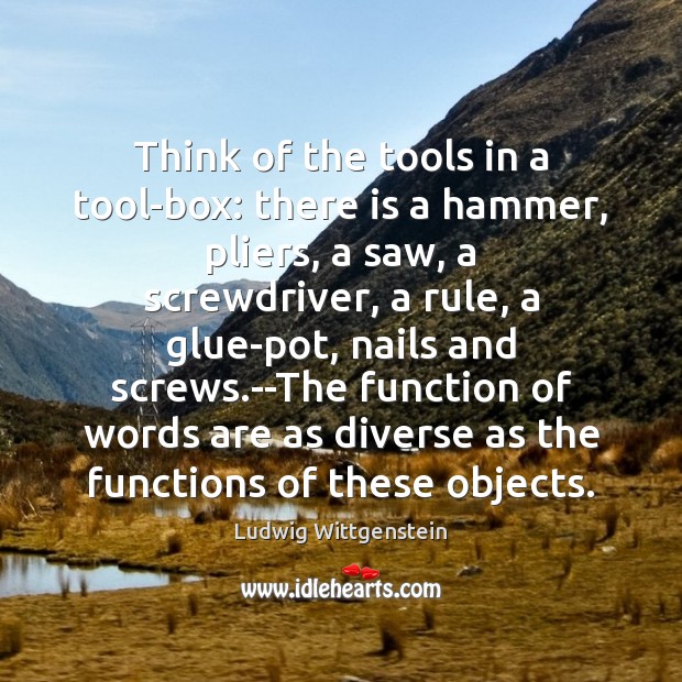 Think of the tools in a tool-box: there is a hammer, pliers, Ludwig Wittgenstein Picture Quote