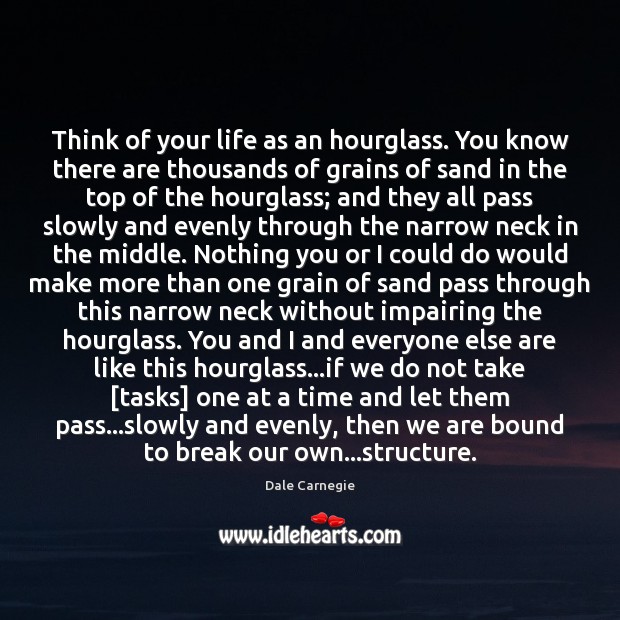 Think of your life as an hourglass. You know there are thousands Dale Carnegie Picture Quote