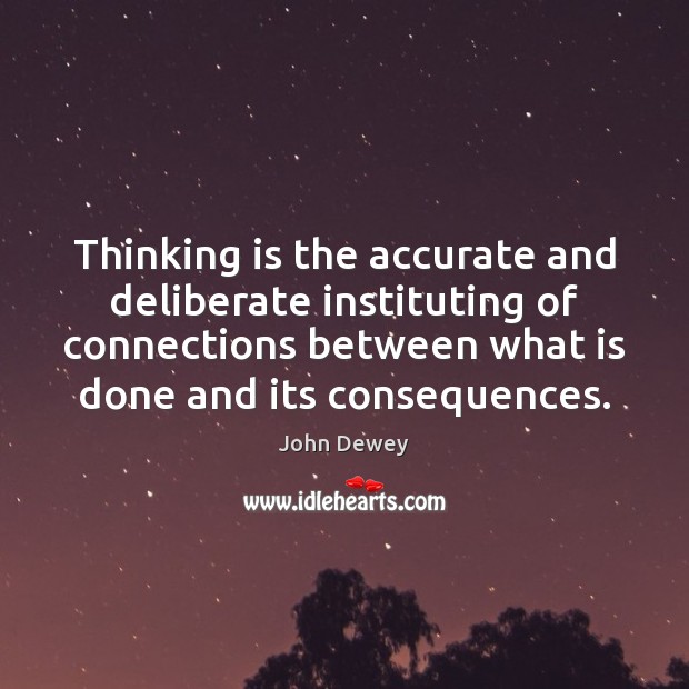 Thinking is the accurate and deliberate instituting of connections between what is John Dewey Picture Quote