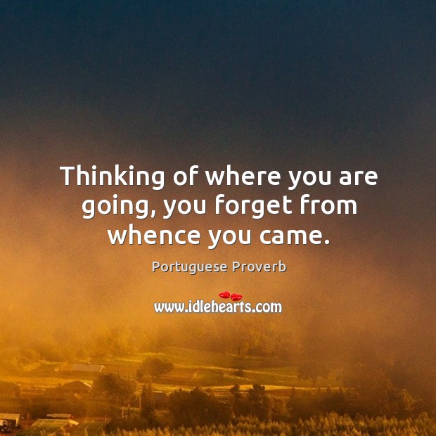 Thinking of where you are going, you forget from whence you came. Portuguese Proverbs Image