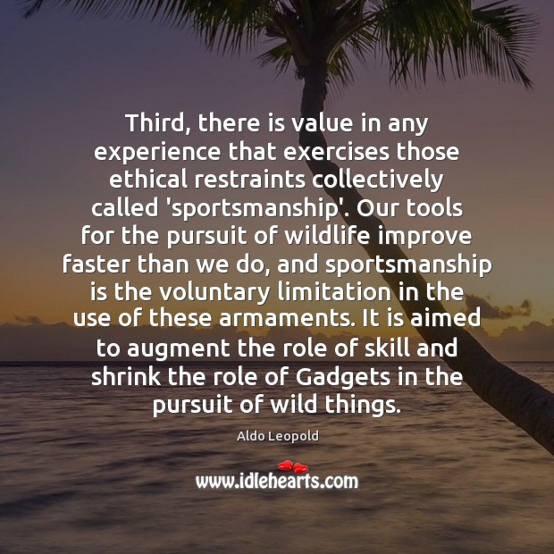 Third, there is value in any experience that exercises those ethical restraints Aldo Leopold Picture Quote