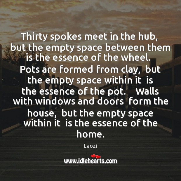 Thirty spokes meet in the hub,  but the empty space between them Laozi Picture Quote