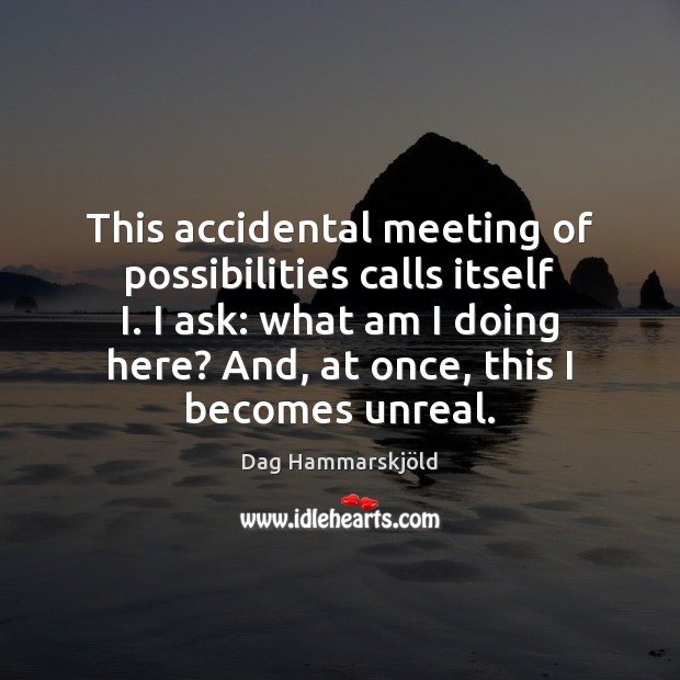 This accidental meeting of possibilities calls itself I. I ask: what am Dag Hammarskjöld Picture Quote