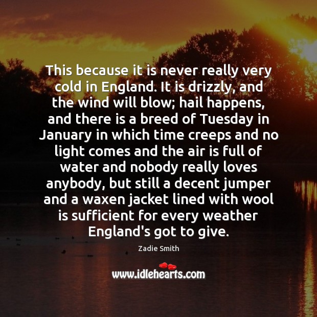 This because it is never really very cold in England. It is Zadie Smith Picture Quote