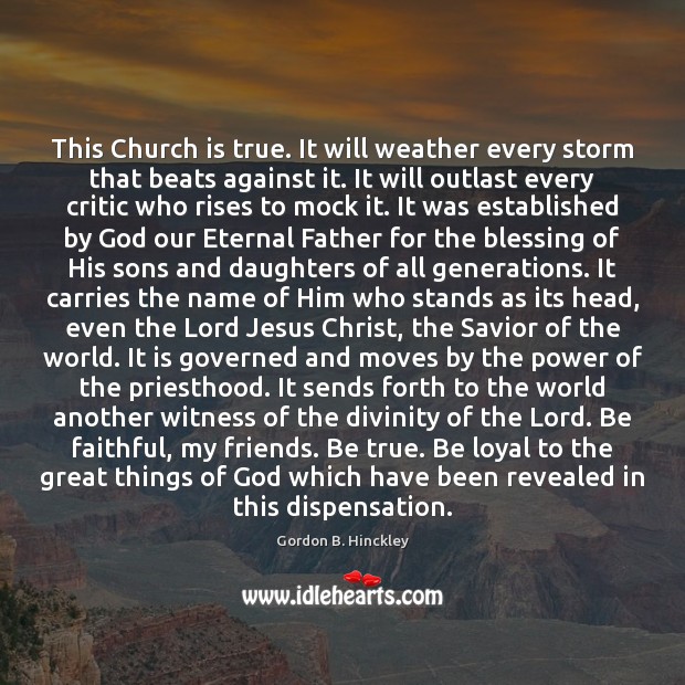 This Church is true. It will weather every storm that beats against Faithful Quotes Image