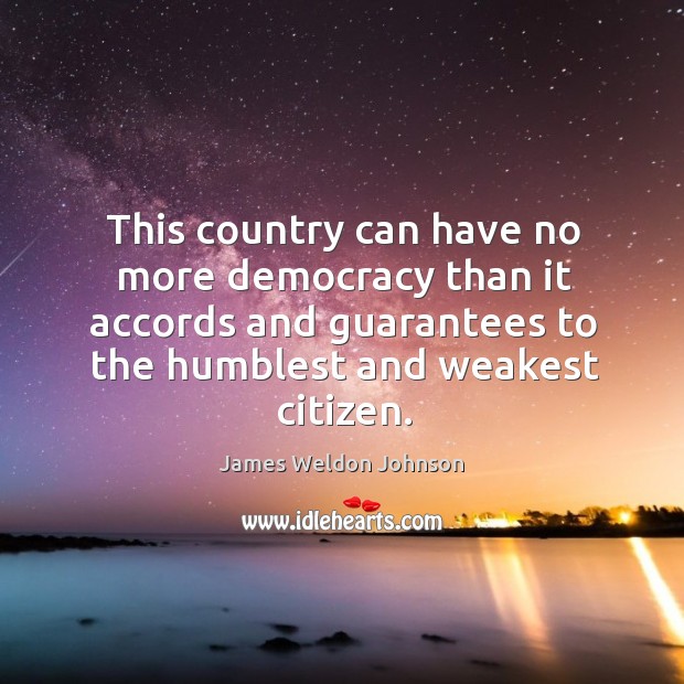 This country can have no more democracy than it accords and guarantees James Weldon Johnson Picture Quote