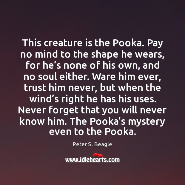 This creature is the Pooka. Pay no mind to the shape he Peter S. Beagle Picture Quote