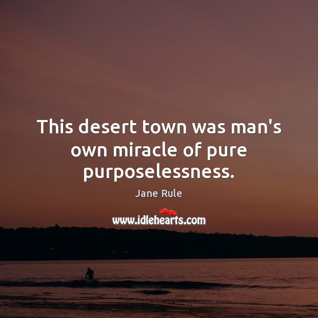 This desert town was man’s own miracle of pure purposelessness. Jane Rule Picture Quote