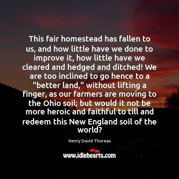 This fair homestead has fallen to us, and how little have we Henry David Thoreau Picture Quote