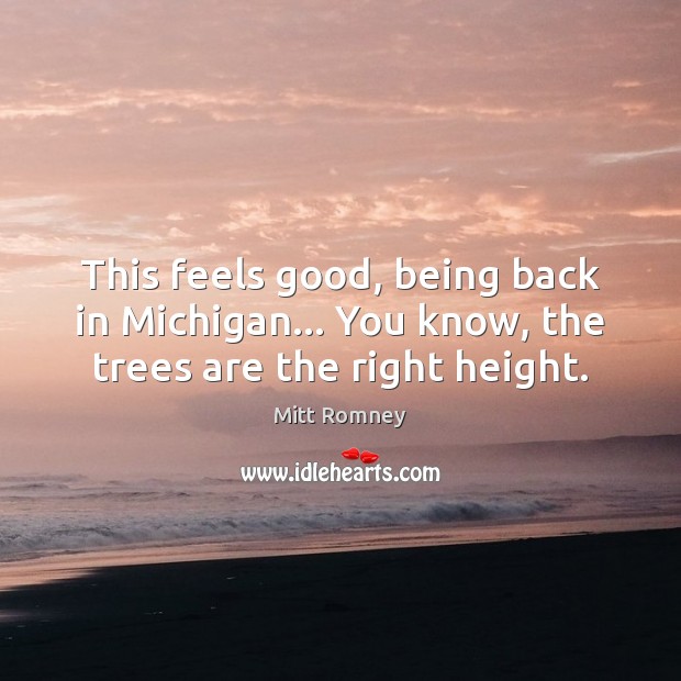 This feels good, being back in Michigan… You know, the trees are the right height. Mitt Romney Picture Quote