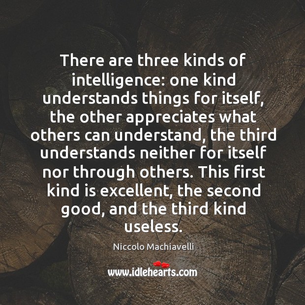 This first kind is excellent, the second good, and the third kind useless. Niccolo Machiavelli Picture Quote
