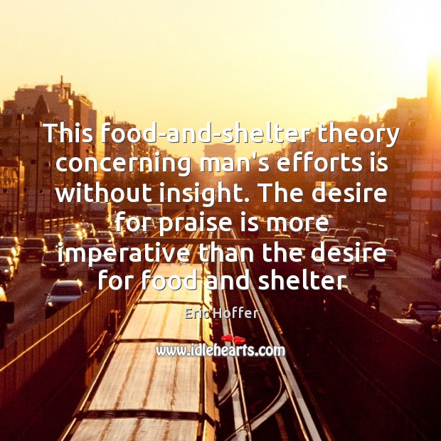 This food-and-shelter theory concerning man’s efforts is without insight. The desire for Eric Hoffer Picture Quote
