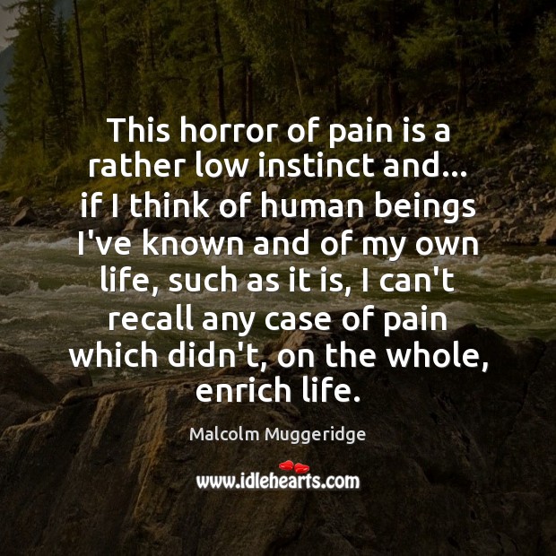 This horror of pain is a rather low instinct and… if I Malcolm Muggeridge Picture Quote