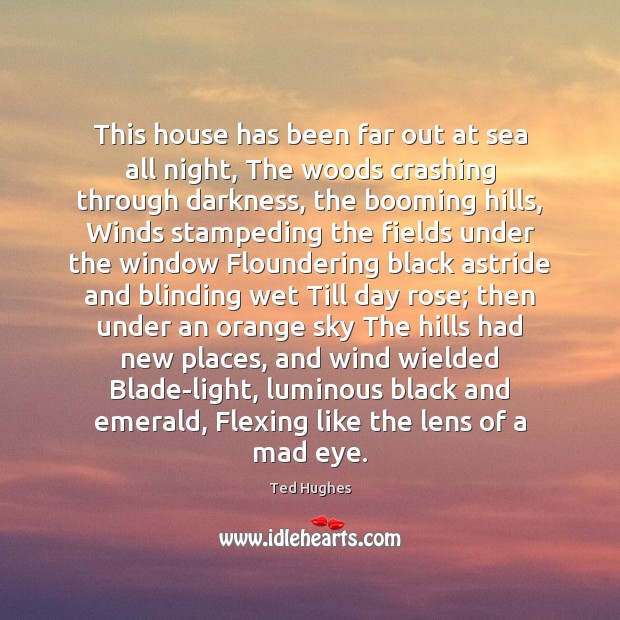 This house has been far out at sea all night, The woods Ted Hughes Picture Quote