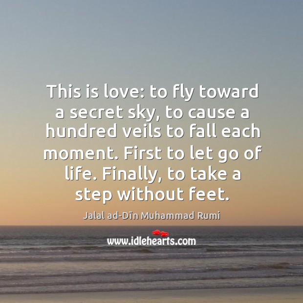This is love: to fly toward a secret sky, to cause a hundred veils to fall each moment. Secret Quotes Image