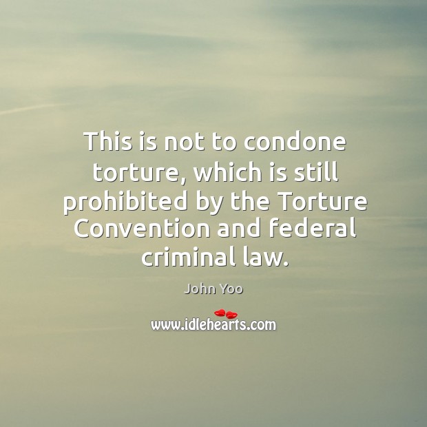 This is not to condone torture, which is still prohibited by the torture convention and federal criminal law. John Yoo Picture Quote