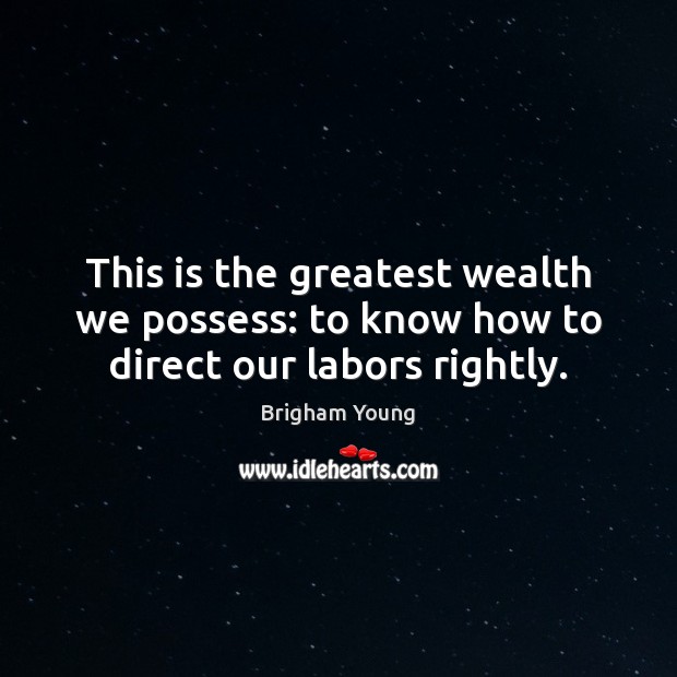 This is the greatest wealth we possess: to know how to direct our labors rightly. Brigham Young Picture Quote
