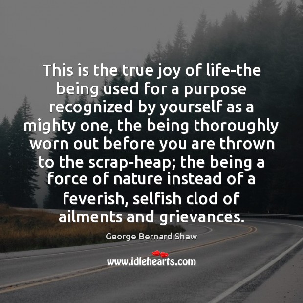 This is the true joy of life-the being used for a purpose Selfish Quotes Image