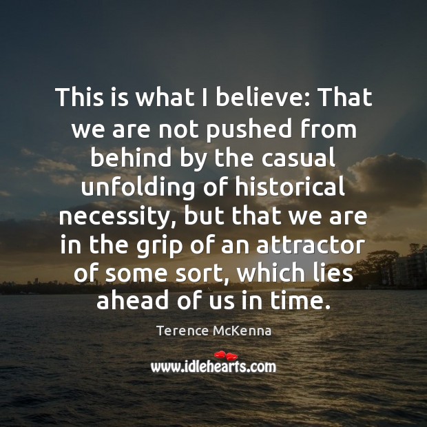 This is what I believe: That we are not pushed from behind Terence McKenna Picture Quote