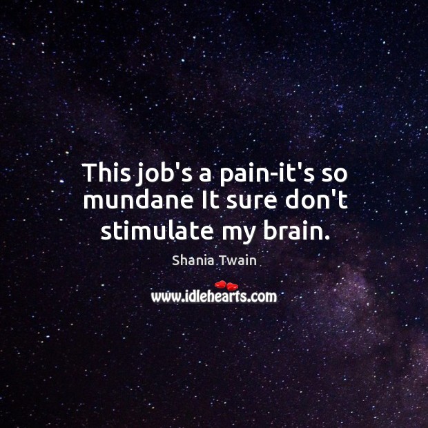 This job’s a pain-it’s so mundane It sure don’t stimulate my brain. Shania Twain Picture Quote